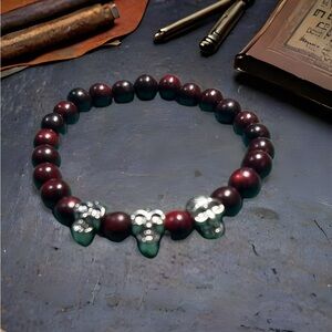 Men’s Elegant Skull Beaded Bracelet - Red and Silver